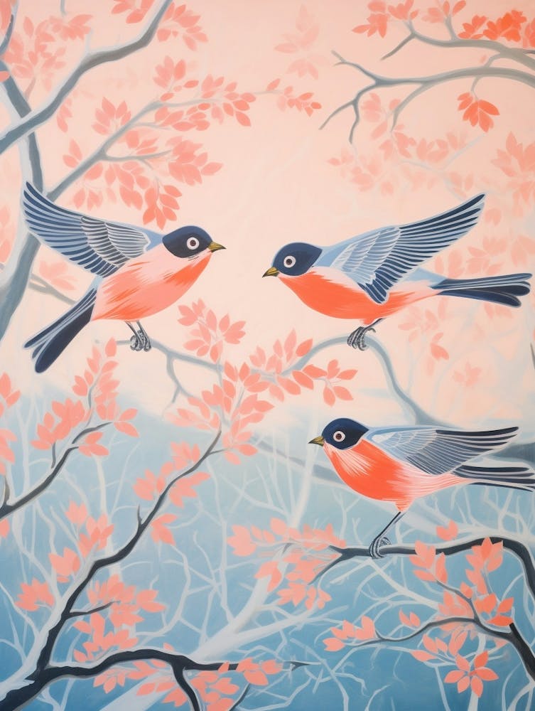 Vintage Japanese Inspired Bird Print European Robin 2