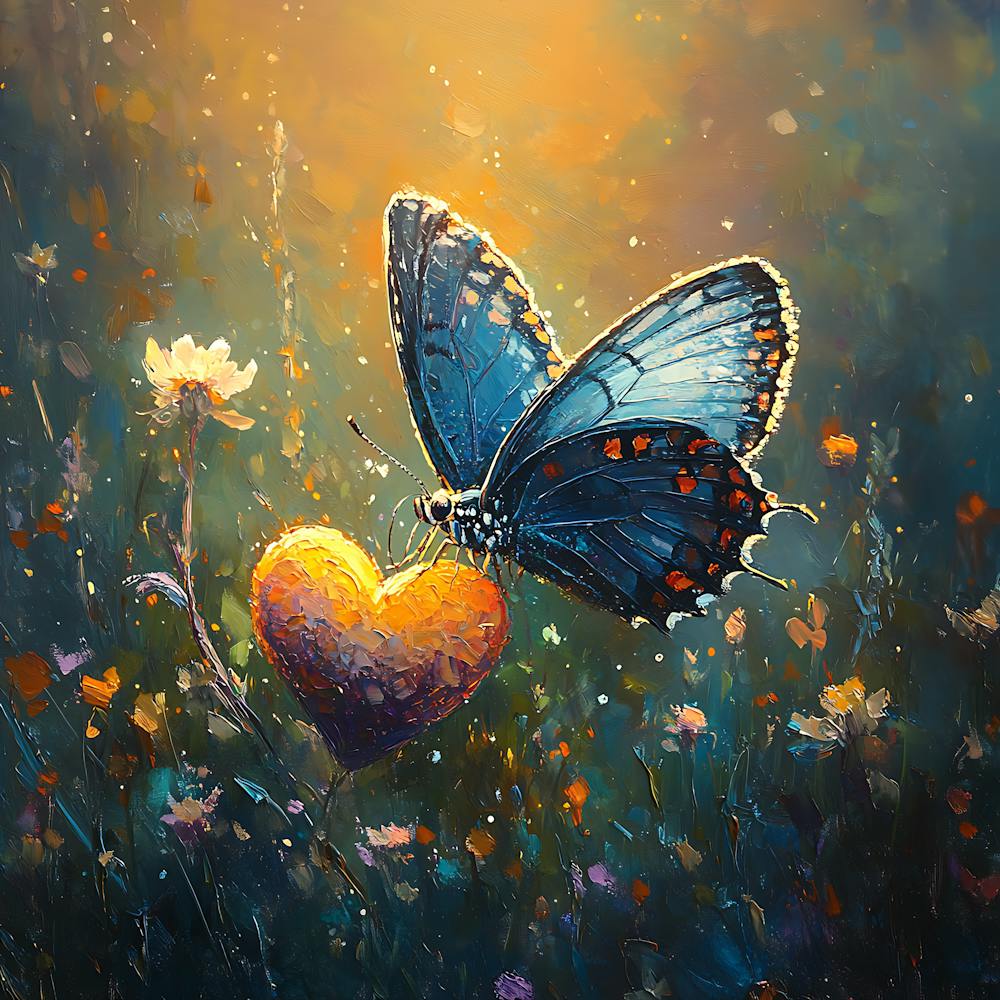 Butterfly Resting on Heart Flower 4