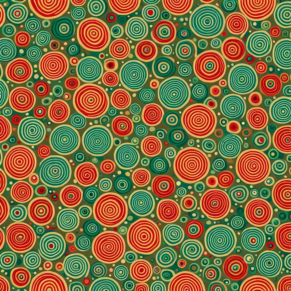 A Pattern Featuring Circles filled with circles With Lines Rustic Green, Red and white Colors, Flat Art, 109