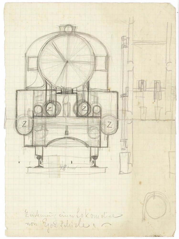 Locomotive From The Front (Child's Drawing), Egon Schiele