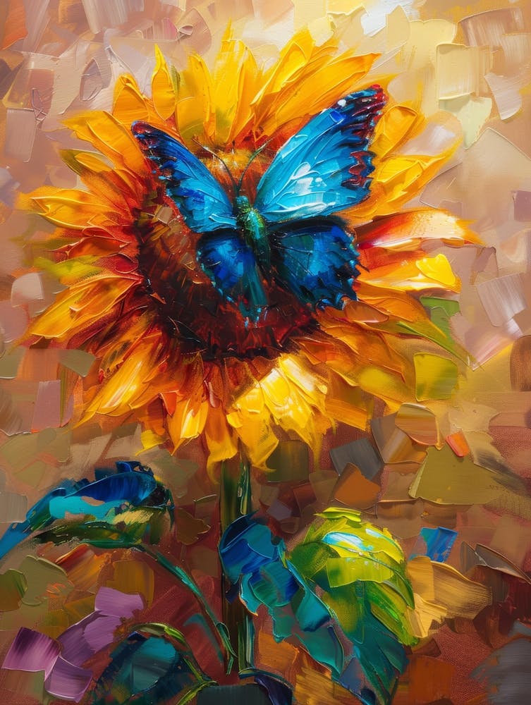 Blue Butterfly On Sunflower 2