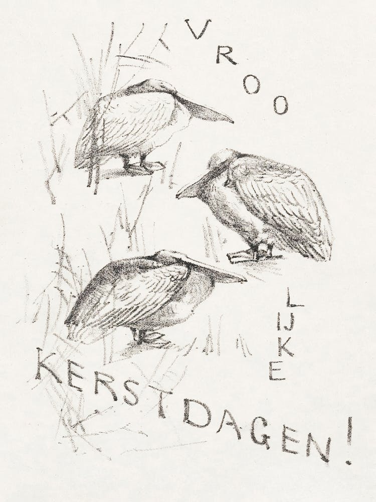 Christmas Card With Three Pelicans (1878–1917), Theo Van Hoytema