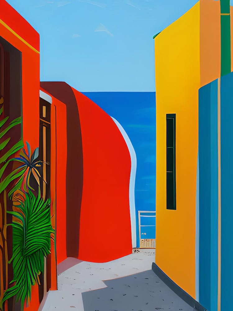 Walking Beach Vivid Block Red Colours Minimalist Calm Summers Day