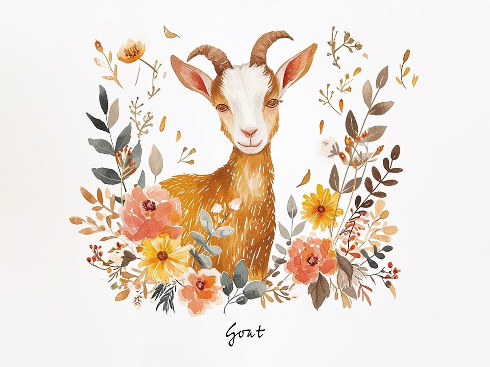 Petite Chèvre Florale 3 Affiche