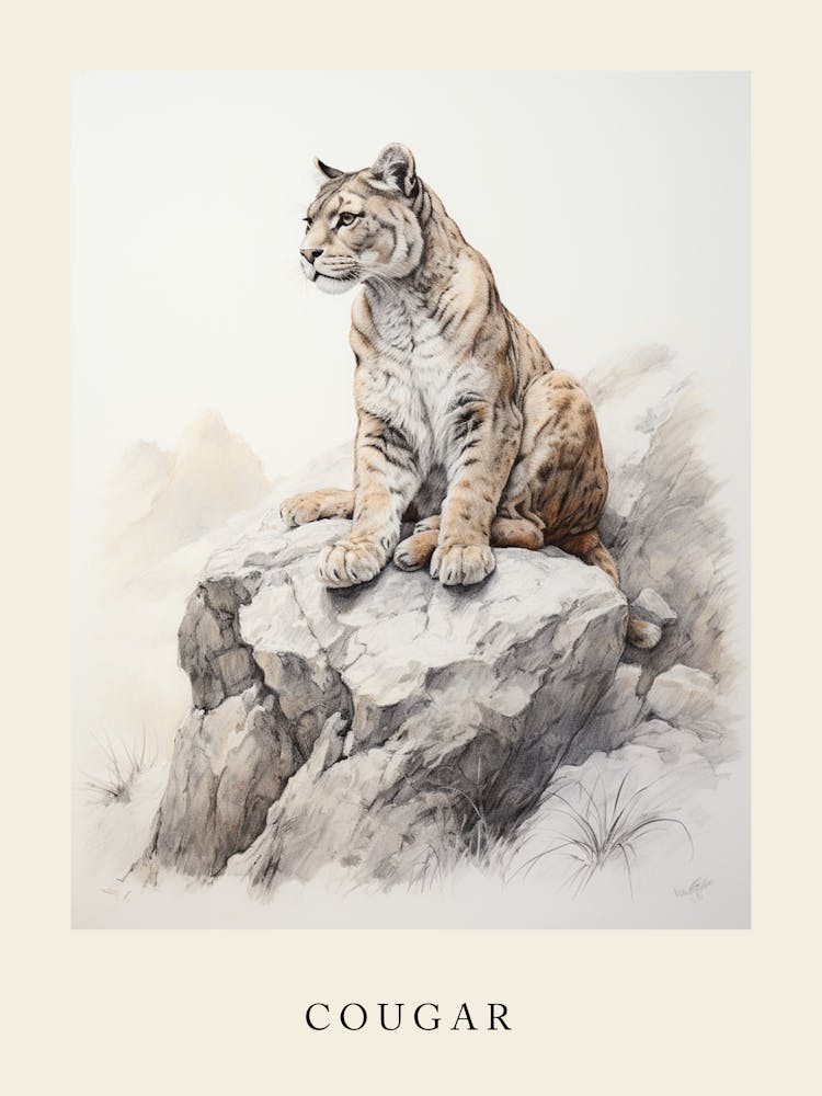 Beatrix Potter Inspired  Animal Watercolour Cougar 1