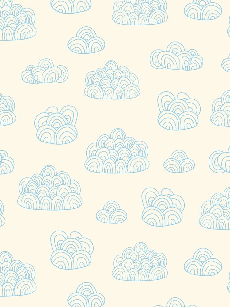 Fluffy Abstract Doodle Line Art Clouds Blue on White