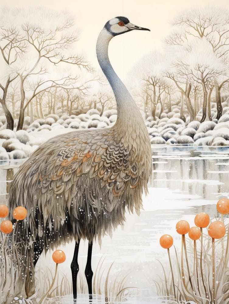 Winter Bird Painting Ostrich 2