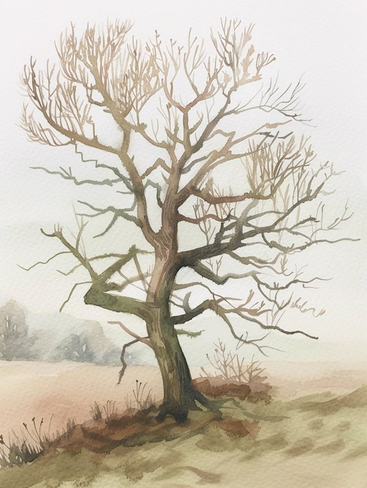 Alder Tree Atmospheric Watercolour Painting 7