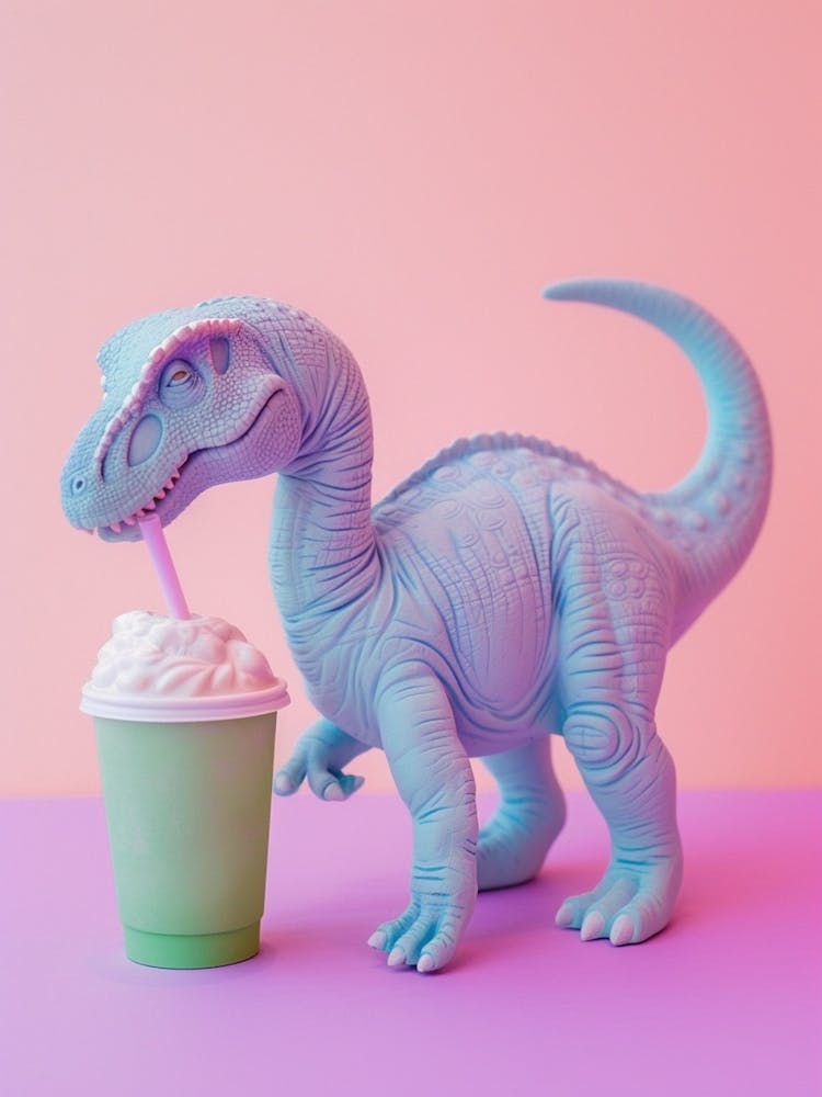 Pastel Toy Dinosaur With A Matcha Latte 1