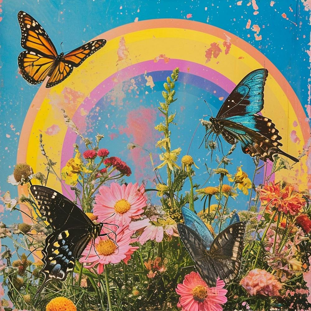 Butterflies In The Meadow Retro Collage 3