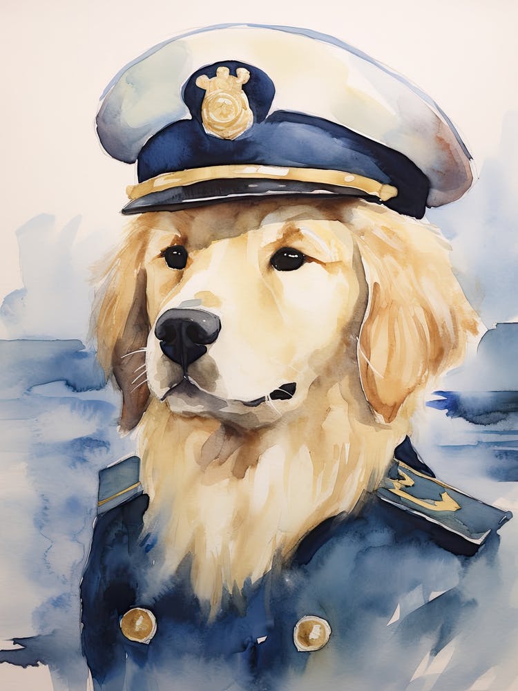 Golden Retriever In A Navy Uniform