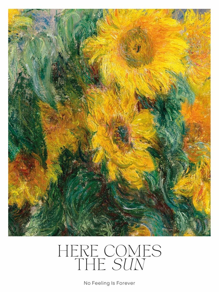 Mental Health Typografie »Here Comes The Sun« with Sunflower Vintage Painting