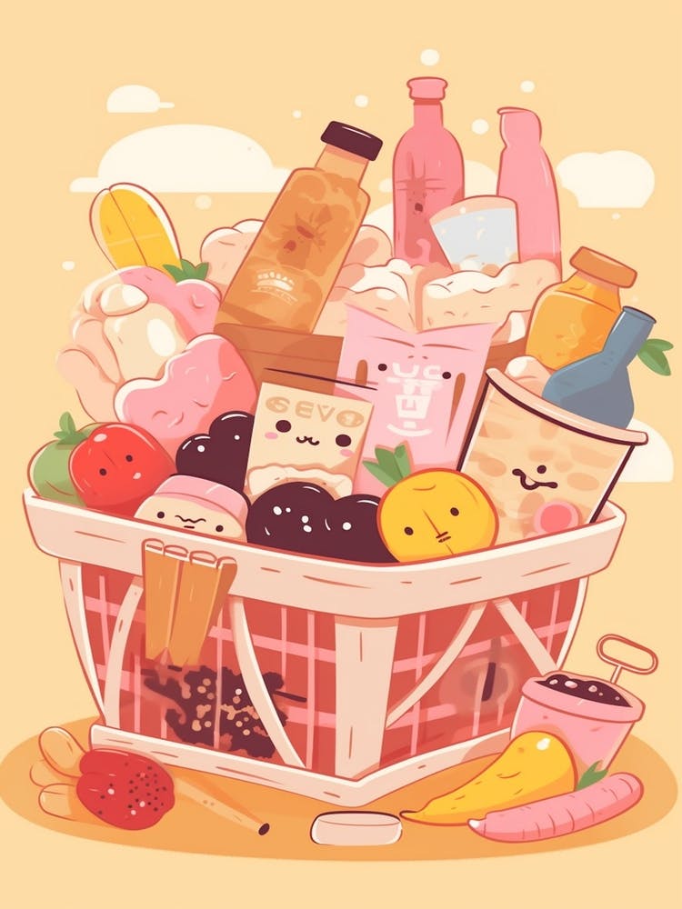 Basket Of Toys And Food Kawaii Illustration 1