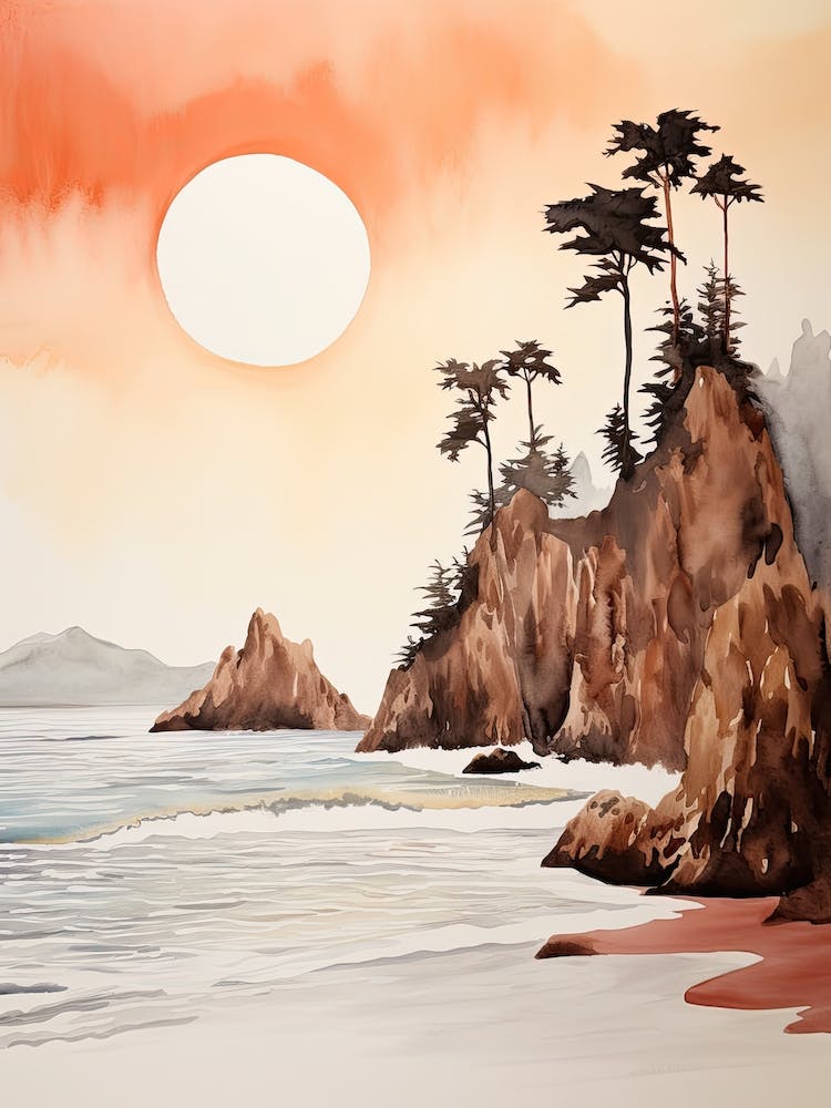 Watercolour Of Pfeiffer Beach   Big Sur California Usa 1