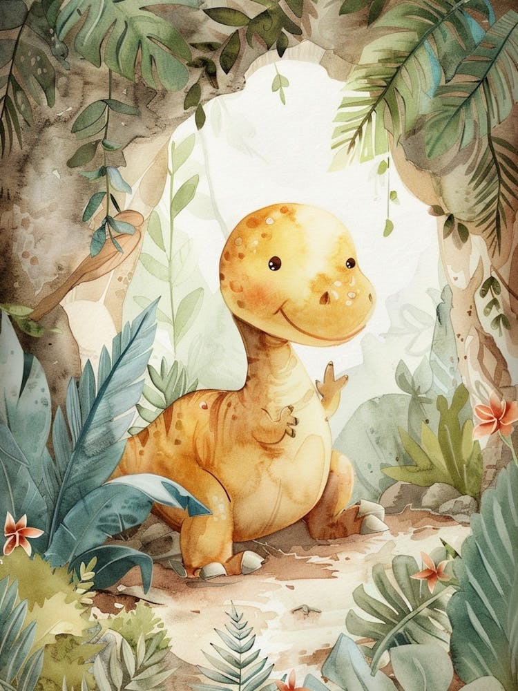 Dinosaur In The Trees Storybook Style Painting 1
