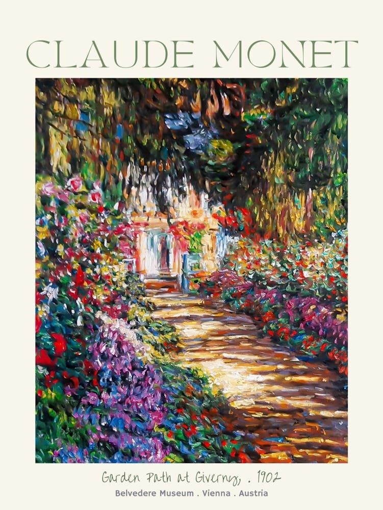Claude Monet Labelled Fine Garden Path at Giverny, 1902 - Belvedere Museum Vienna Austria in HD for Feature Wall Decor - Fully Restored High Definition