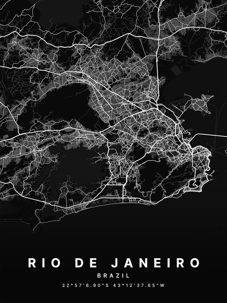 Rio De Janeiro Brazil Black Map