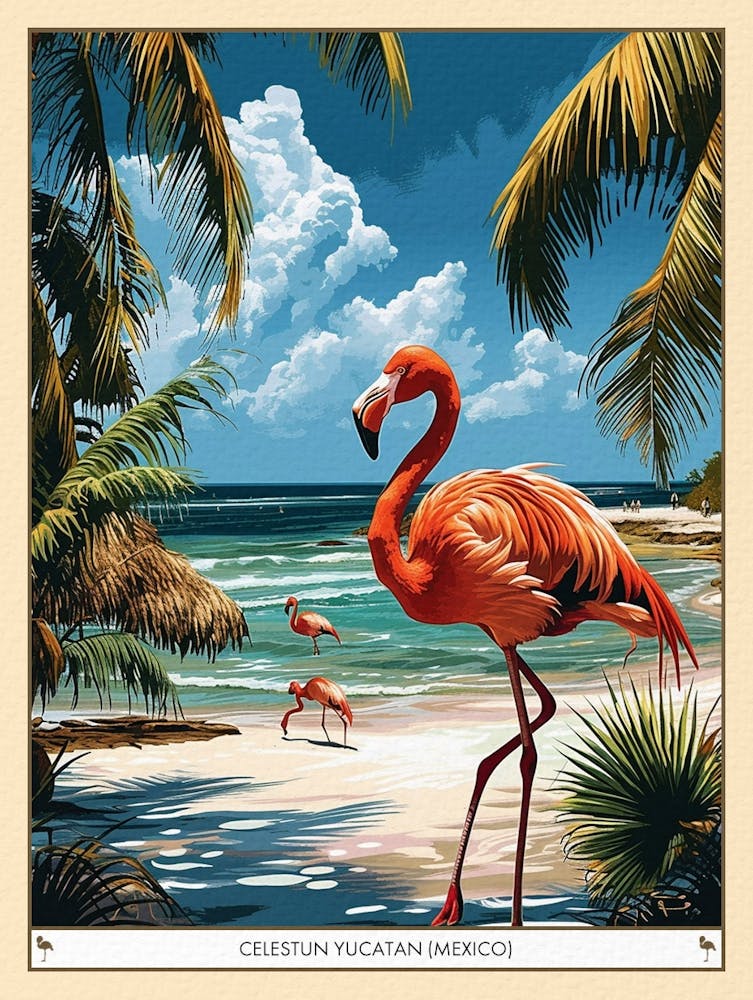 Greater Flamingo Celestun Yucatan Mexico Tropical Illustration 6 Poster