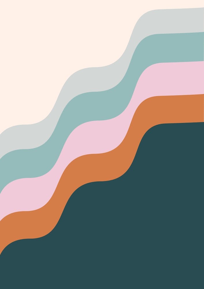 Retro Abstract Geometric Wavy Shapes in Dark Teal and Terracotta