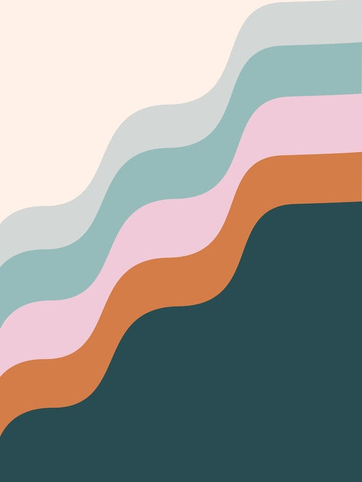 Retro Abstract Geometric Wavy Shapes in Dark Teal and Terracotta