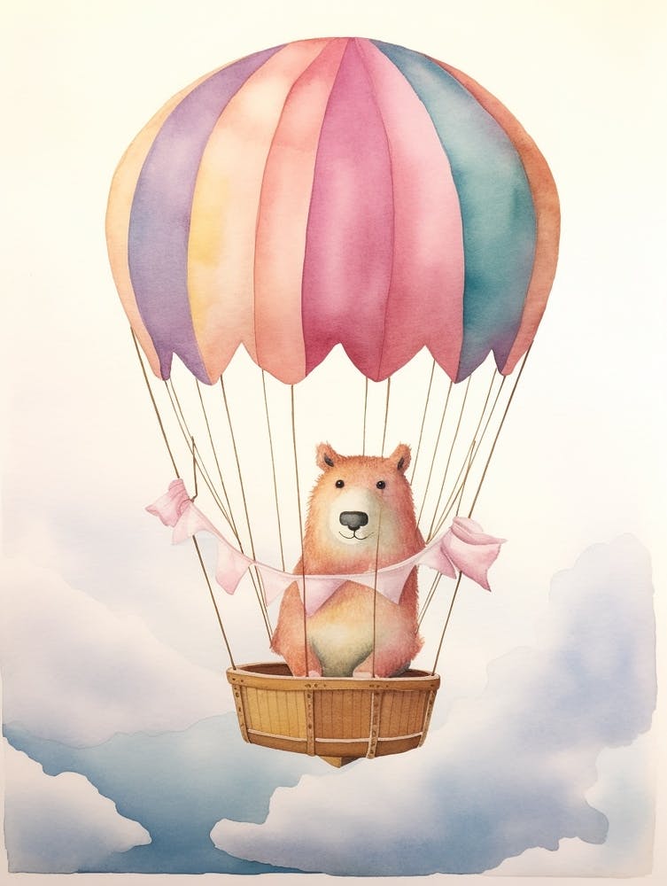 Baby Capybara 2 In A Hot Air Balloon