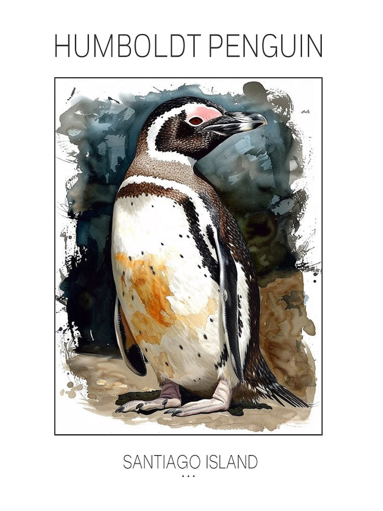 Humboldt Penguin Santiago Island Watercolour Painting 1 Poster