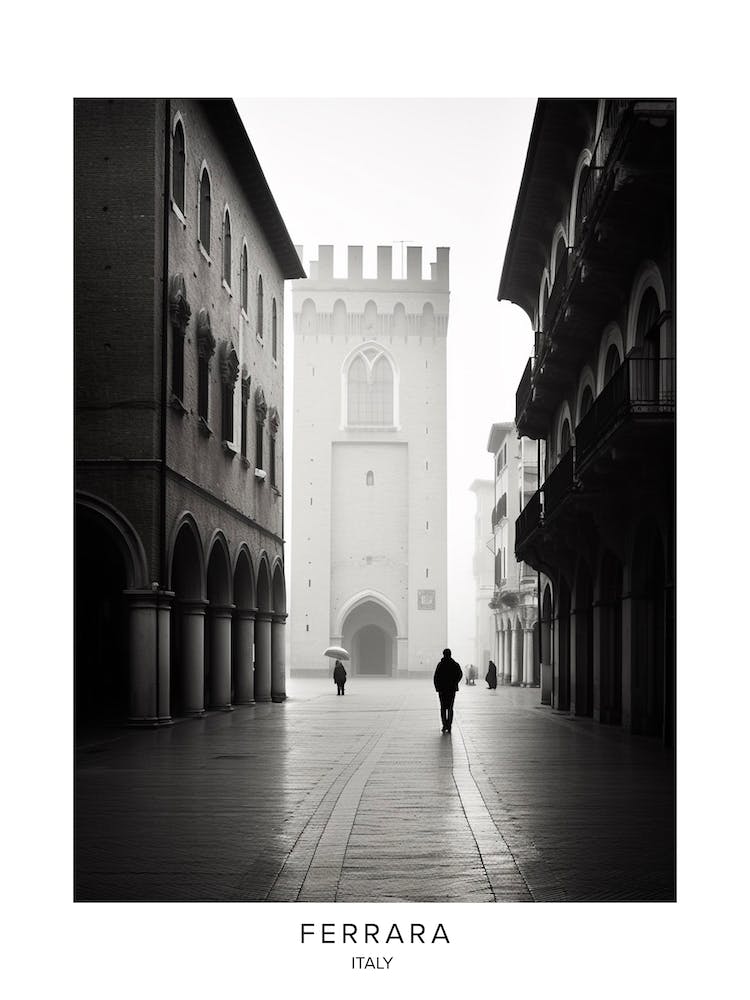 Poster Of Ferrara, Italy, Black And White Analogue Photography 2