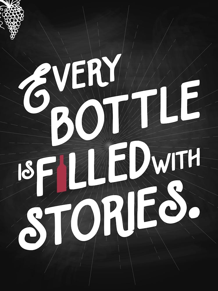 Every Bottle Is Filled With Stories — wine poster, kitchen poster, wine print
