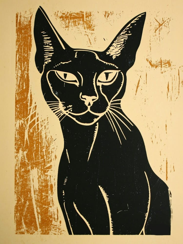 Abyssinian Cat Linocut Blockprint 6