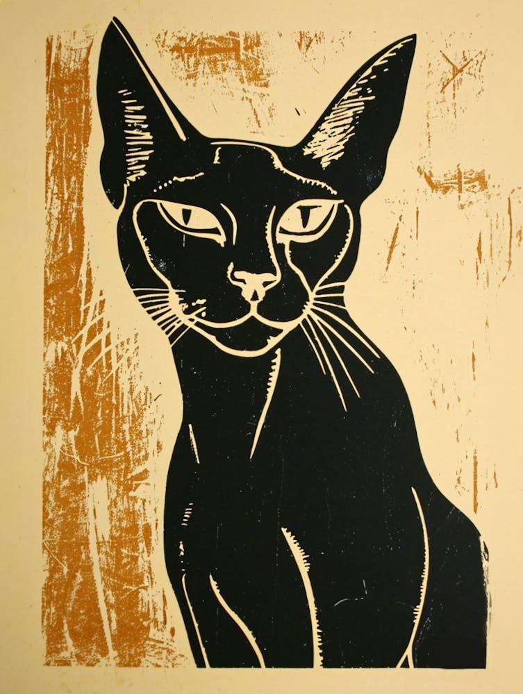 Abyssinian Cat Linocut Blockprint 6