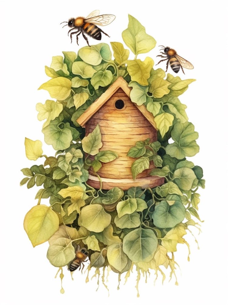 Ivy Bee Beehive Watercolour Illustration 3