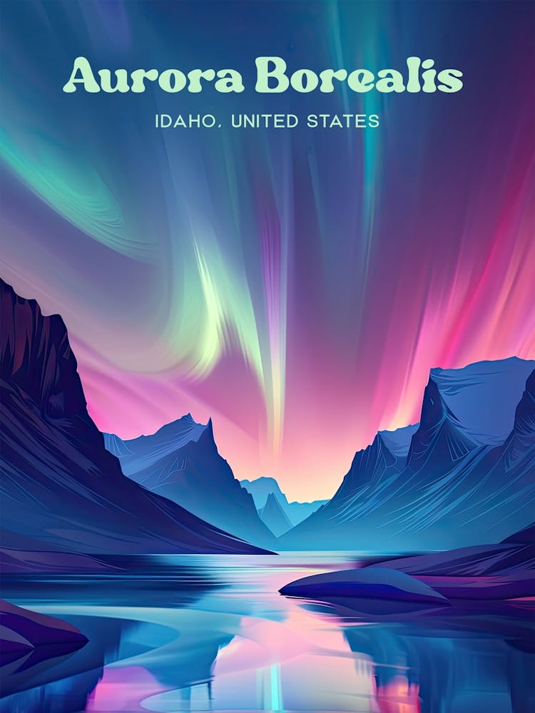 Aurora Borealis Idaho Northern Lights Travel Art Illustration