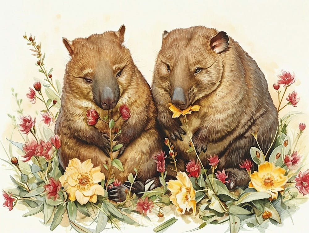 Floral Animal Illustration Wombat 1