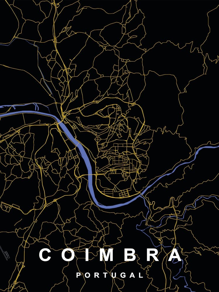 Coimbra Portugal City Map Black and Gold