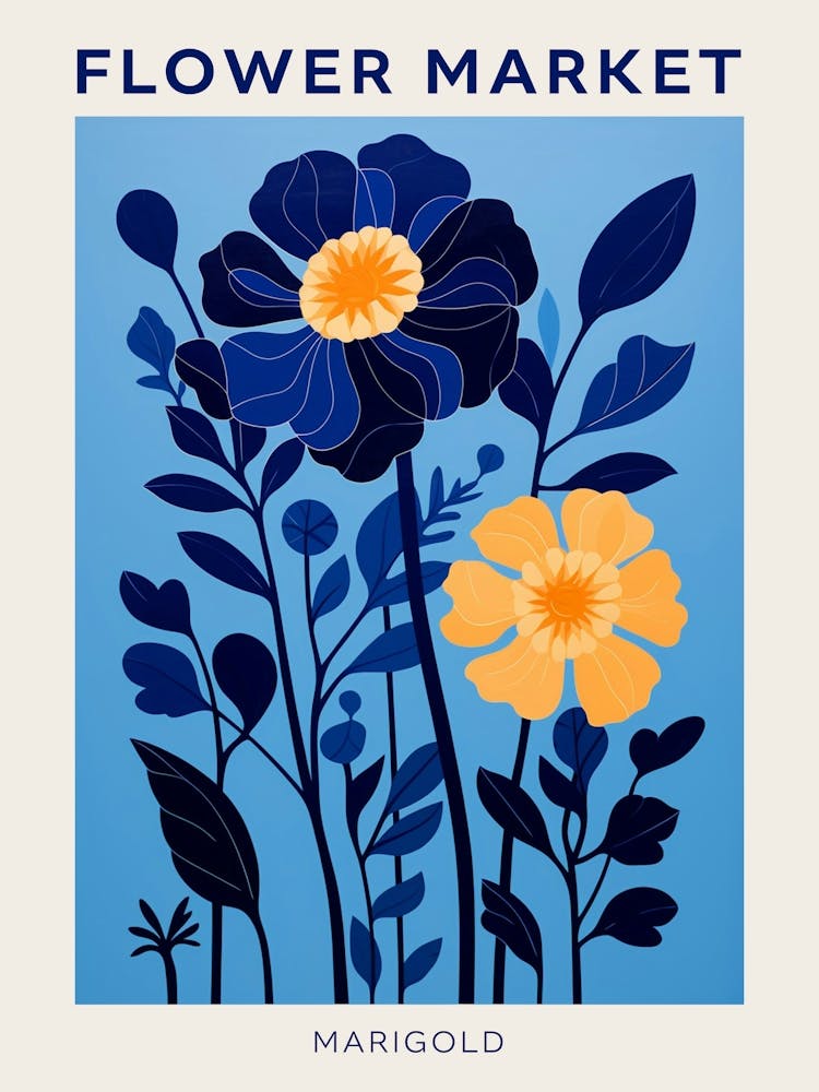 Blue Flower Market Poster Marigold