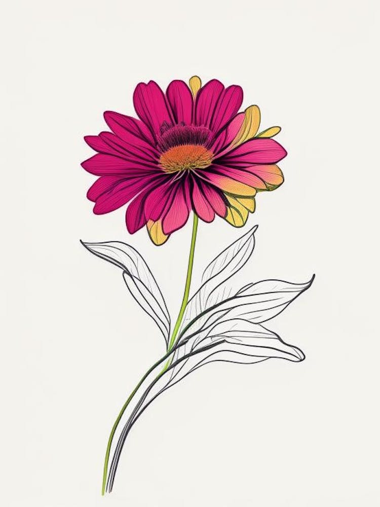 Zinnie Florale Minimalistische Linienzeichnung – Blume 4