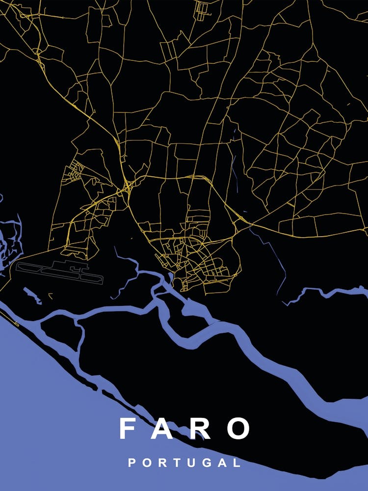 Faro Portugal City Map Black and Gold