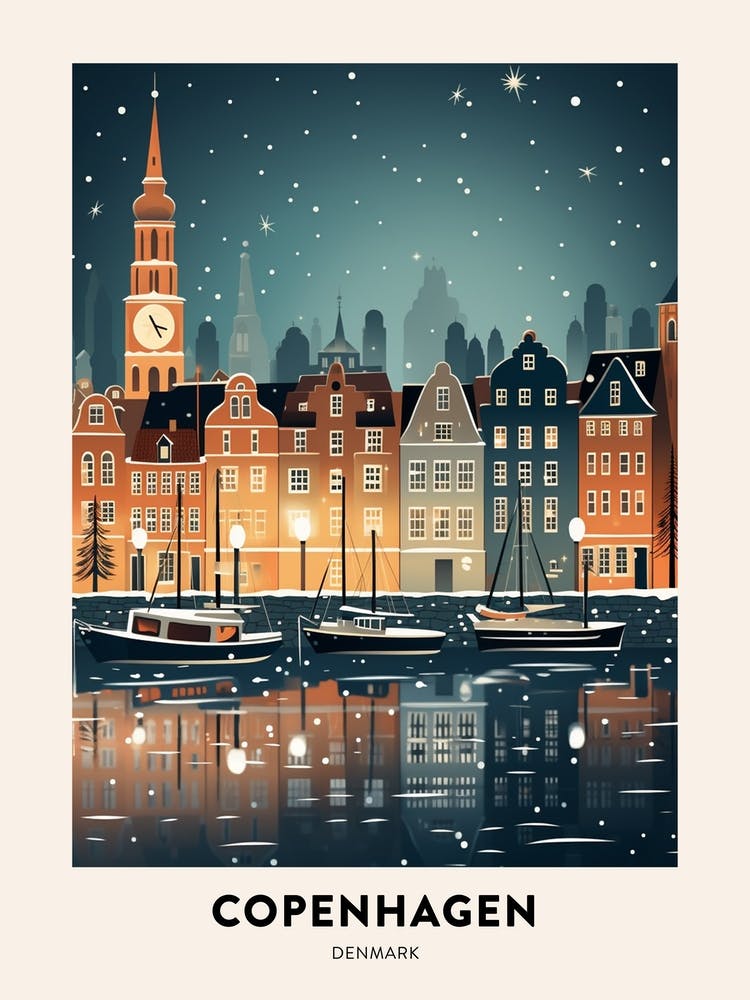 Winter Night  Travel Poster Copenhagen Denmark 4