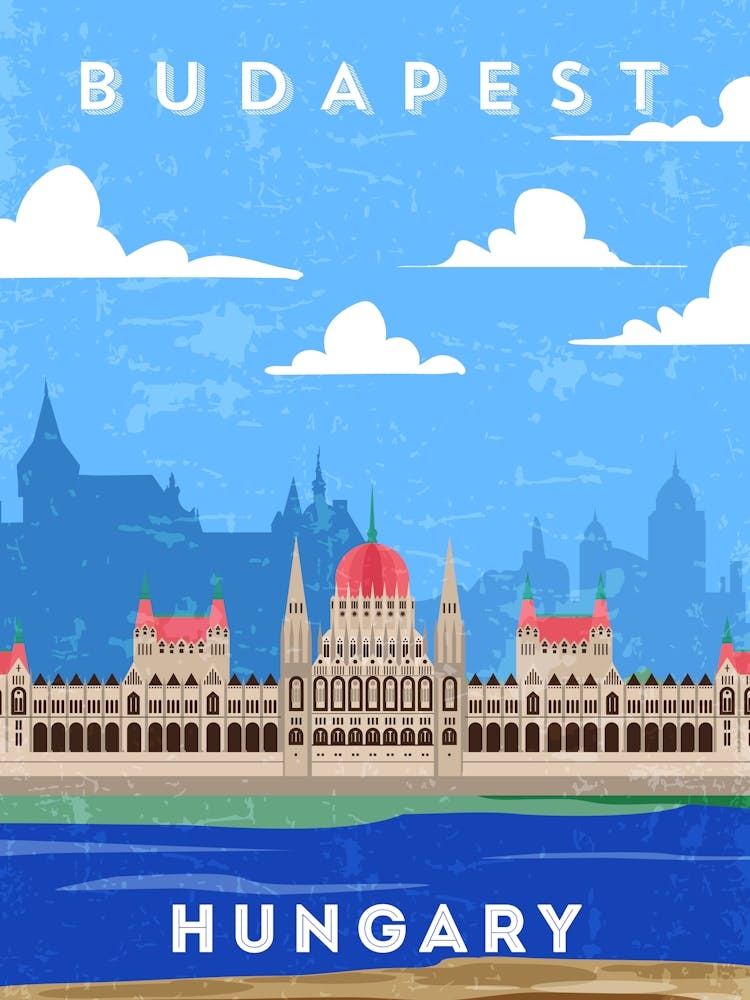 Budapest, Hungary — Retro travel minimalist art poster 1