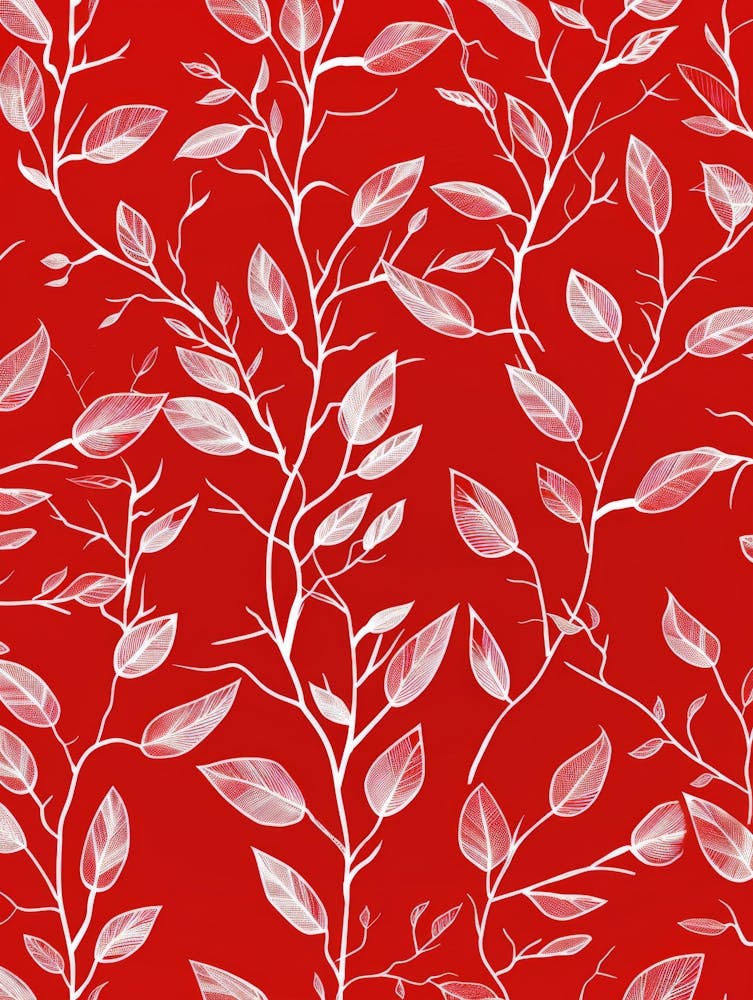 White Leaves On Red Background 3