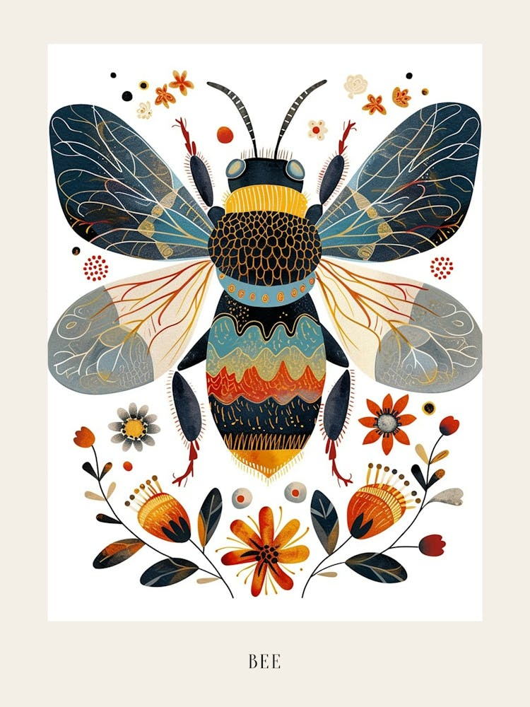 Colourful Insect Illustration Bee 2 Poster