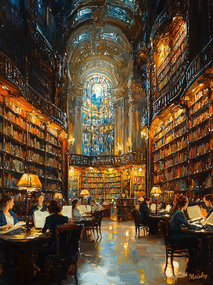 Library Of Prague, Impressionistisches Ölgemälde – Inspiriert von