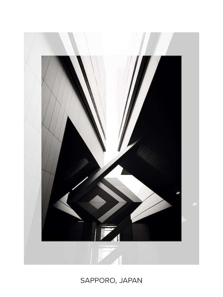 Poster Of Sapporo, Japan, Black And White Old Photo 2