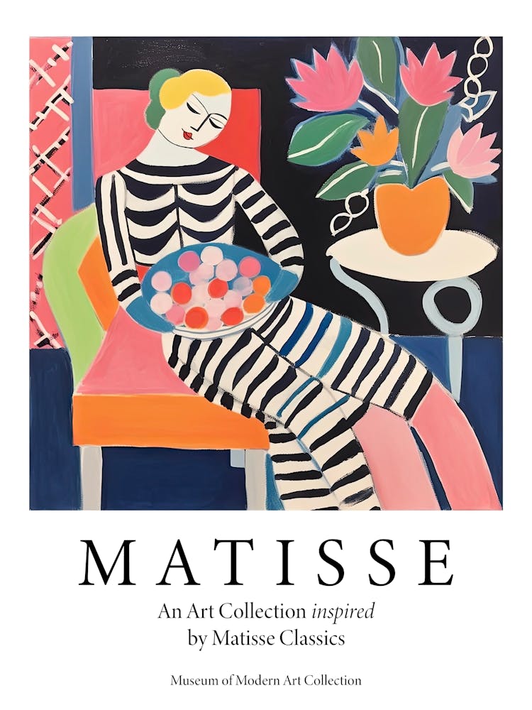 Woman With A Bowl Of Fruits, The Matisse Inspired Art Collection Poster