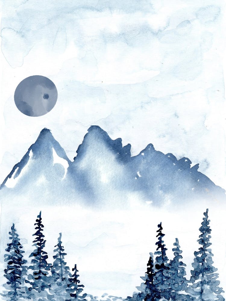 Watercolor Of Mountains 1