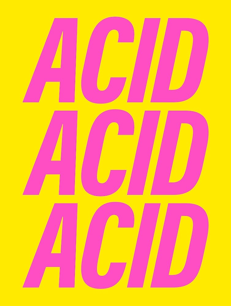 Acid Acid Acid Typografie in Rosa auf Gelb