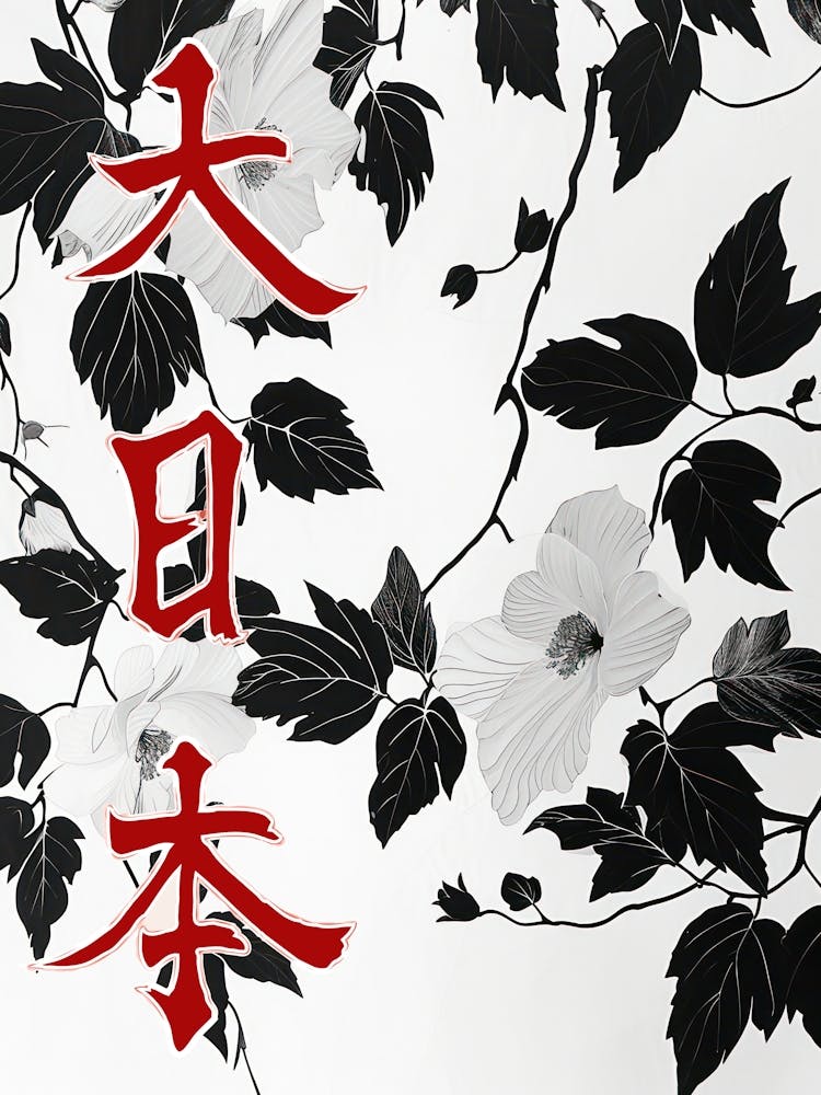 Great Japan Hokusai  Poster Black And White Flowers 5