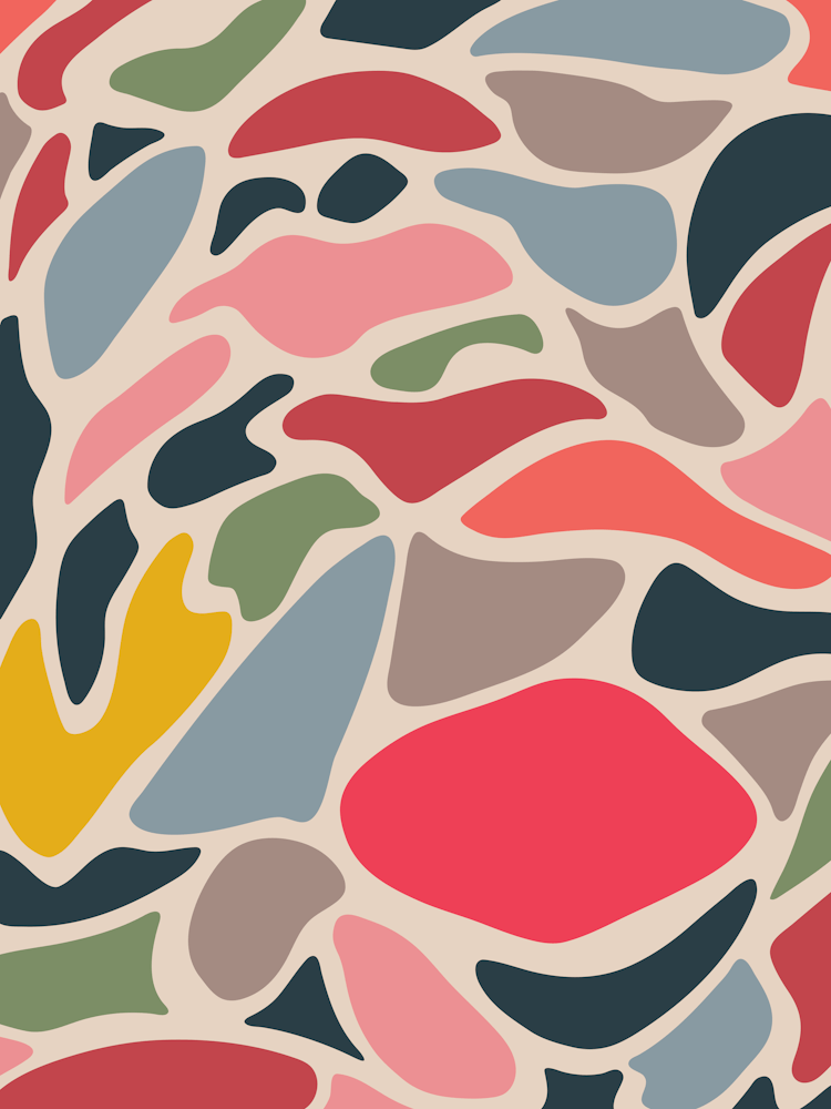 JUPITER Retro Mid-Century Modern Abstract with Big Red Spot in Vintage Colours