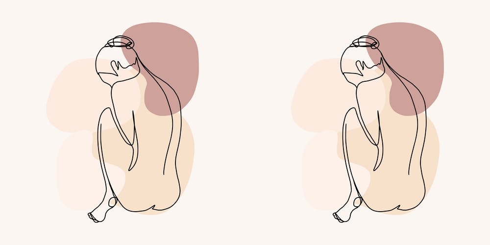 Minimal Line Art Sitting Beautiful Woman 