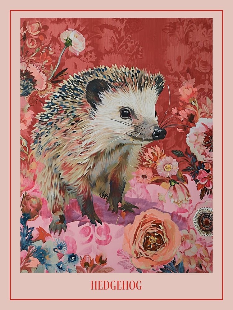 Floral Animal Painting Hedgehog 6 Poster